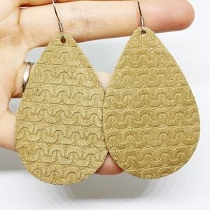 Embossed tan teardrop leather earrings